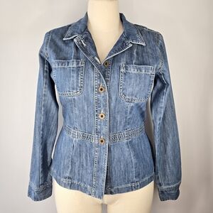 Eddie Bauer Denim Jacket Fitted Button Front Cotton Jean Jacket Size M